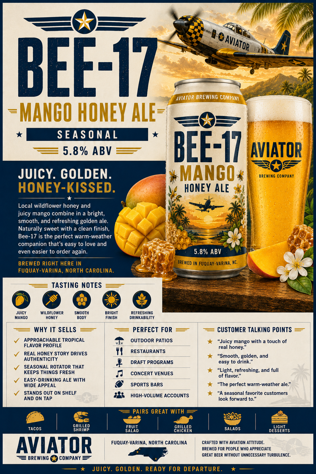 Bee-17 Mango Honey Ale beer artwork
